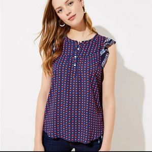 LOFT Border Floral Henley Shell Forever Navy sz S